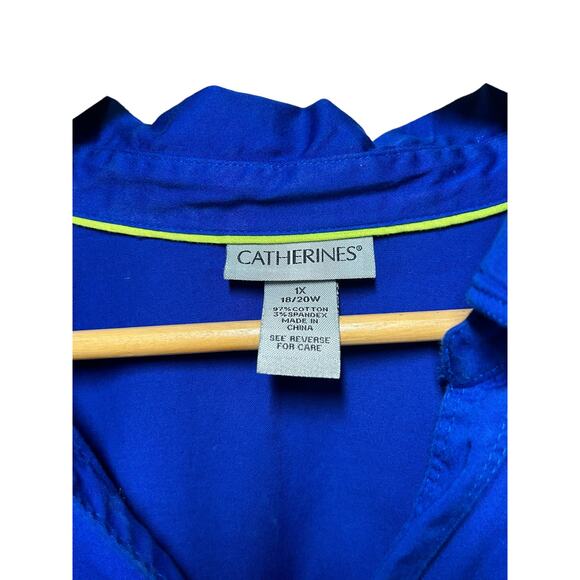 Catherines Casual Button Down 1X Sapphire Blue Shirt - Picture 7 of 8
